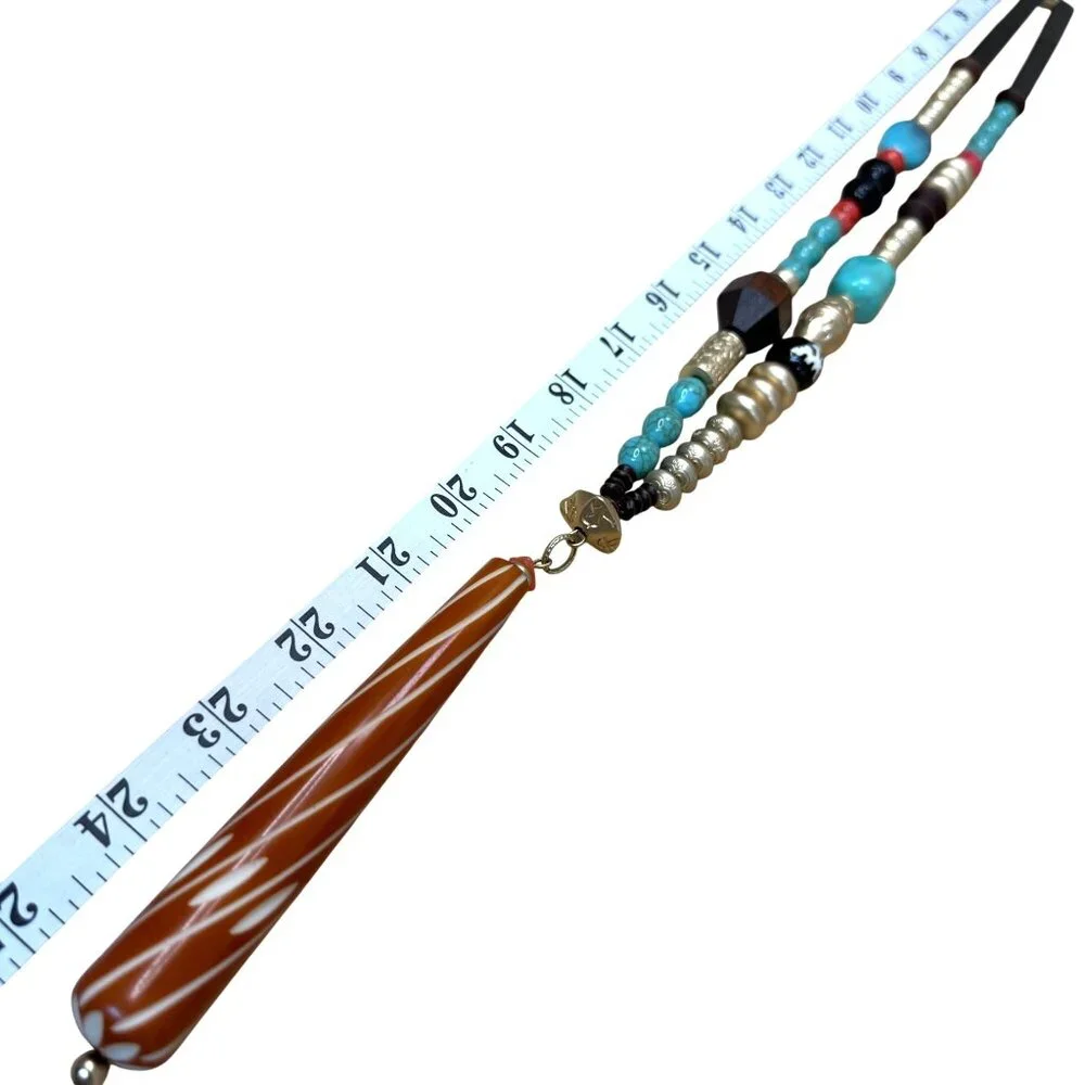 Chicos Multicolor Beaded Necklace With Wood & Resin Accents Gold-Tone Boho Gypsy - Picture 3 of 6